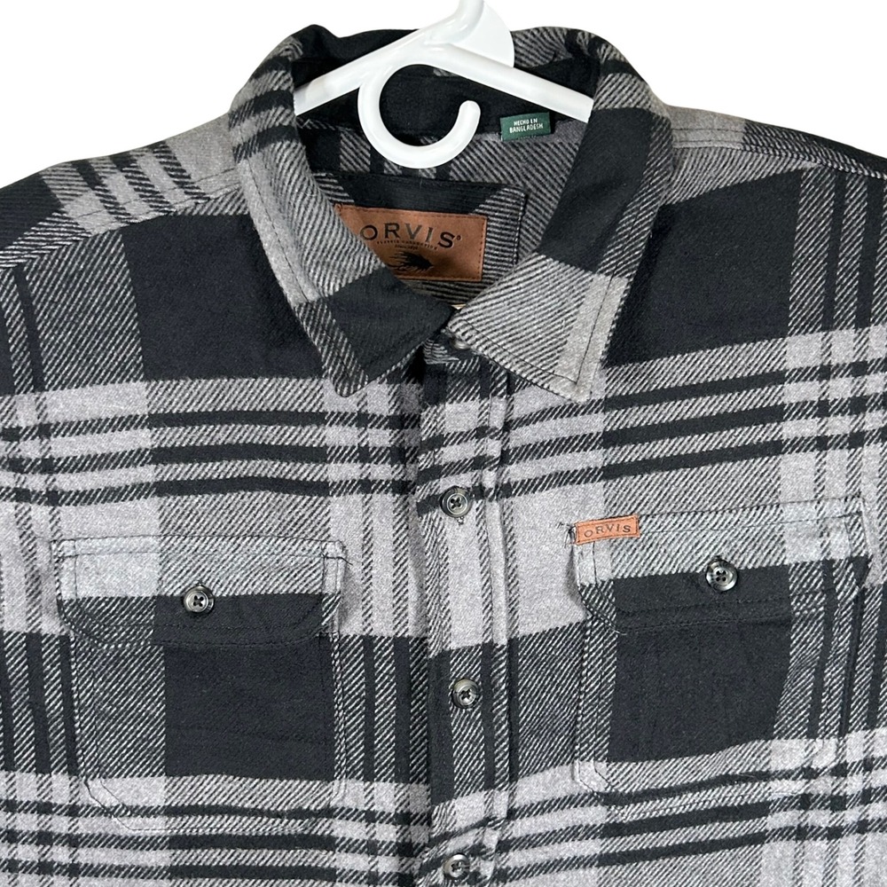 Orvis Flannel Men XL Classic Collection Plaid Button Down Shirt Blac Long Sleeve